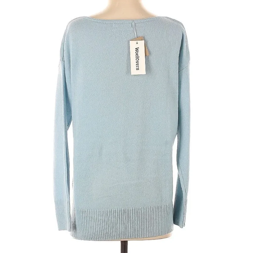NEW Woolovers Luxurious Cashmere Boat Neck Sweater Soft Crystal Blue Small